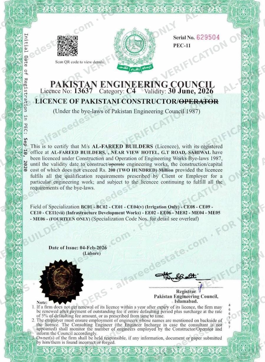 PEC Constructor Licence No. 13637