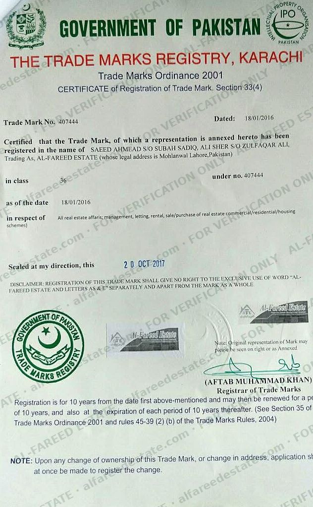 Trade Mark Registration Certificate No. 407444
